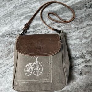 Myra Bag Crossbody – Recycled Canvas & Leather Purse w/ Vintage Bicycle Print